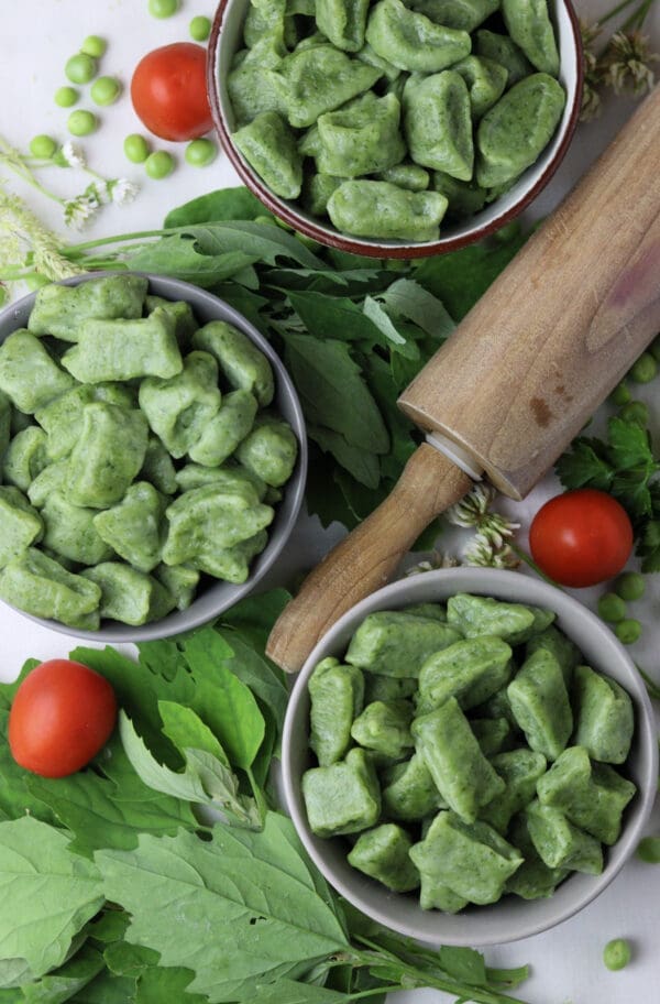image of green gnocchi with wild spinach